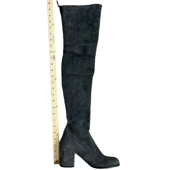 Stuart Weitzman Gray Suede Over-the-Knee Boots Sz 7 Almond Toe Block Heel Shoes - Picture 6 of 12